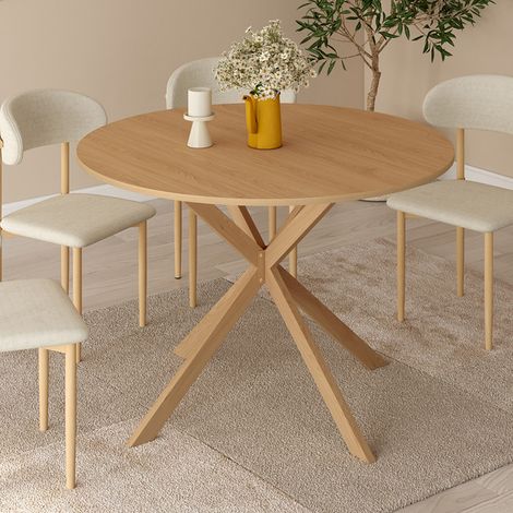 Mesa de comedor redonda ALIX con pata de araña efecto madera de haya 110 cm