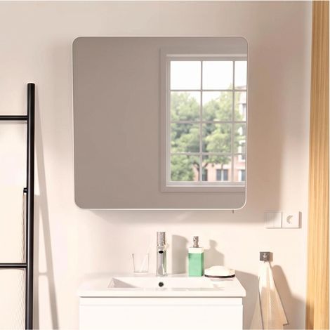 Mobiletto da bagno rettangolare con specchio 60cm (1/5)