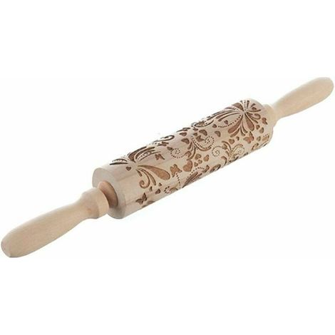 DIY Rouleaux à Patisserie en Bois Nol Maison Biscuits Outils Fournitures Motif en Relief Rouleau Pate à Gaufrage Gravé Laser Baton Sculpté pour la Cuisson des Pates Pizza Fondant & Cookies (1/5)
