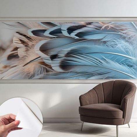 Selbstklebend Tapete - abwaschbar - Raumgestaltung  Schlafzimmer Wohnzimmer Tapete Blaue Federn 250x104 cm (1/5)