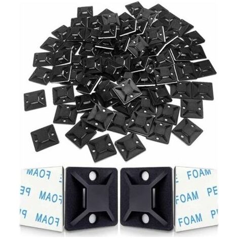 Embases Adhesive pour Attache de Cable Serre-Câbles Auto Adhésif, Support de Serre Câble Plastique, Embase pour Collier de Serrage(120 Pièces 2828mm Noir), (1/5)