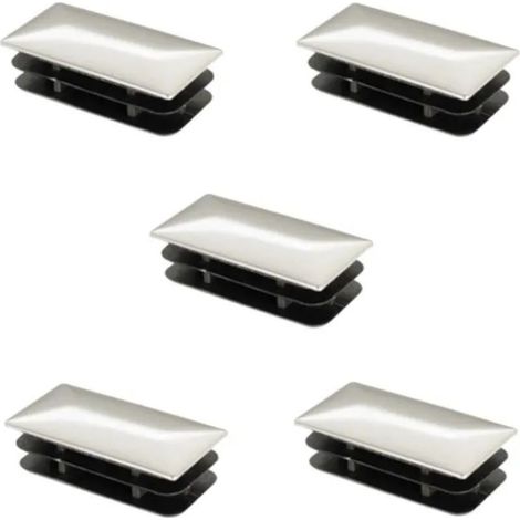 Lot de 5 bouchons de tube rectangulaire 20x10mm – Embout rentrant chromé argent – Pour tubes avec épaisseur de paroi adaptée (1/2)