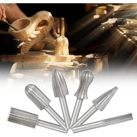 6-teiliges Set rotierender Schleiffeilen aus Wälzlagerstahl, rotierende Bohrfeilen, Graviermesser, grau (1/5)
