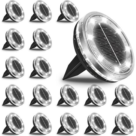 Lot de 18 Lampe Solaire Au Sol, 12 LED Lampes Solaires Extérieur Étanche IP65 Éclairage de jardin, Spot Lumiere Solaire pour Pelouse Trottoir Patio Allée Chemins Terrasse Cour, Blanc froid (1/5)