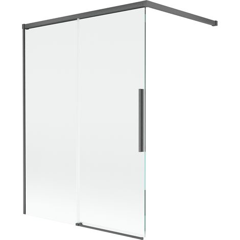 Paratia per vasca da bagno Mexen Rox a 2 ante scorrevoli 120 x 150 cm, trasparente, grigio canna di fucile spazzolato - 8C9-100