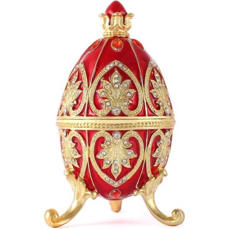 Boîte à bijoux à charnière en forme d'œuf Fabergé émaillé bleu peint A