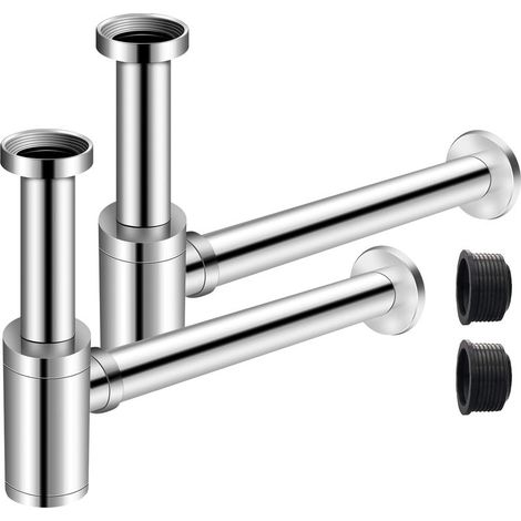 Lot de 2 Siphon de Lavabo Chromé Universel Tube Siphon de Lavabo Siphon en Acier Inox 1 1/4 x 32mm Salle de Bain Siphon Évier Métal Siphon à Tube Siphon à Tube Syphon Lavabo Reglable Anti Odeur (1/5)