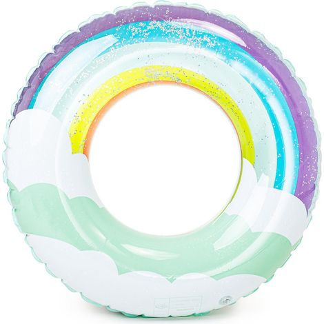 Natation pour les Enfants avec des Paillettes – Bouée gonflable 80 cm arc-en-ciel (1/5)