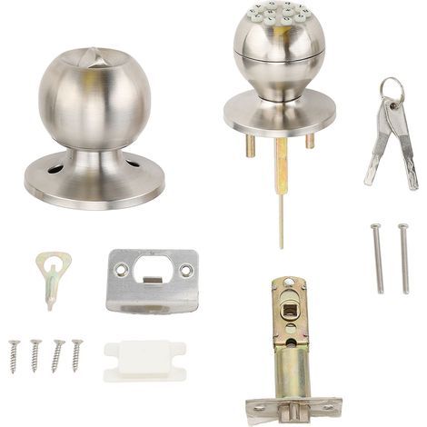 Tastatur-Türknauf mit Schloss und Schlüssel, runde Kugel, elektronischer Zugang für Wohnung, Büro, Garage, Stärke 35 bis 55 mm, silber (1/5)