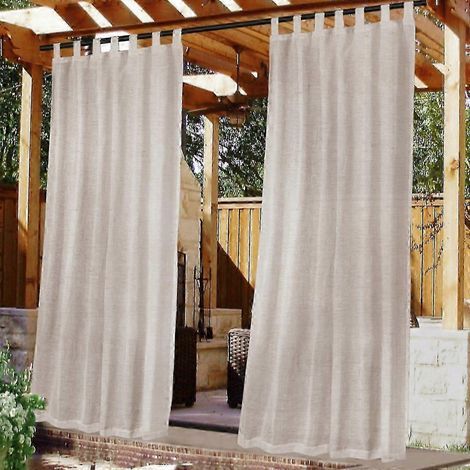 Rideaux d'extérieur en lin transparent imperméables pour terrasse, avec bande auto-adhésive amovible, couleur naturelle (1/4)