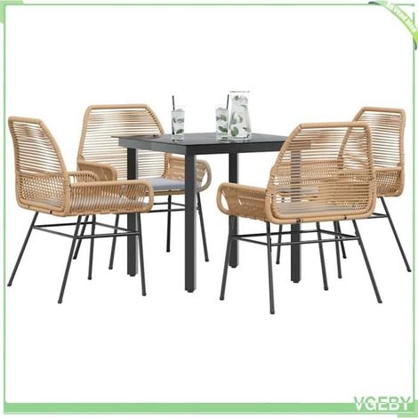 Ensemble à manger jardin - 3334570 - Résine tressée (poly rotin) - 4 personnes - Table 80x80 cm verre trempé (1/5)