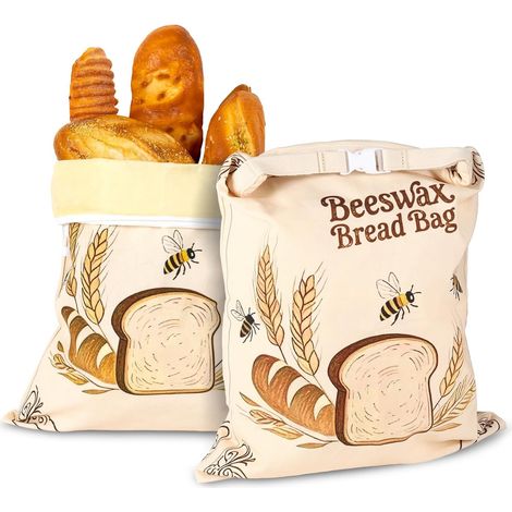 Juego de 2 bolsas reutilizables de cera de abeja para pan de masa madre (43 x 33 cm), bolsas de pan caseras con cera de abeja natural. (1/5)