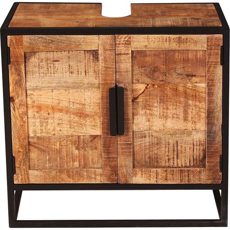 Meuble sous vasque industriel en bois de manguier massif naturel Allister (1/5)