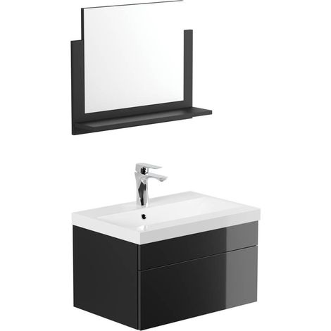 HOME DELUXE - Badmöbel-Set - WANGEROOGE Schwarz - Medium - inkl. Waschbecken und komplettem Zubehör - Breite Waschbecken: ca. 60 cm I Badezimmermöbel Waschtisch Badmöbelset Badezimmermöbel Waschtisch