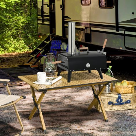 Four à pizza extérieur au feu de bois avec pelle à pizza, pierre 30 cm, transportable, pieds pliables cheminée amovible (1/5)