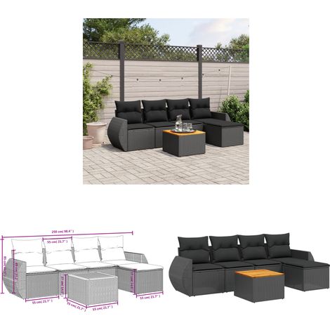 6-tlg. Garten-Sofagarnitur mit Kissen Schwarz Poly Rattan - Gartenmöbel - Esstischgarnituren - Outdoor Möbel - Lounge Set - Rattan Gartenmöbel - Home & Living (1/3)