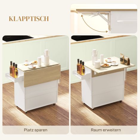 Desserte de cuisine avec tiroir, espace de rangement, porte-serviettes, 106 x 42 x 87 cm, blanc et chêne (1/4)