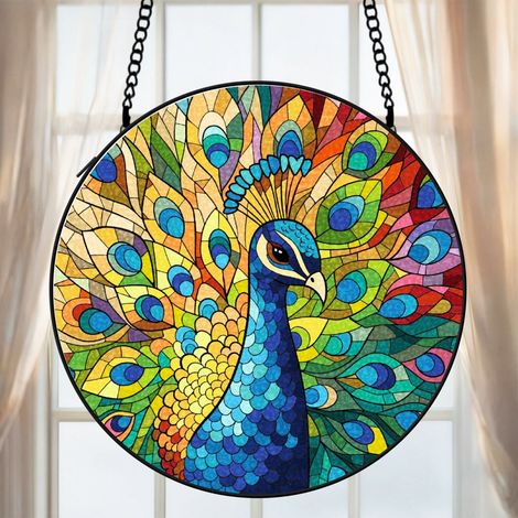 Attrape-soleil vitrail hibou 20 cm décoration suspendue fenêtre animal lumineux cadeau Noël (1/5)