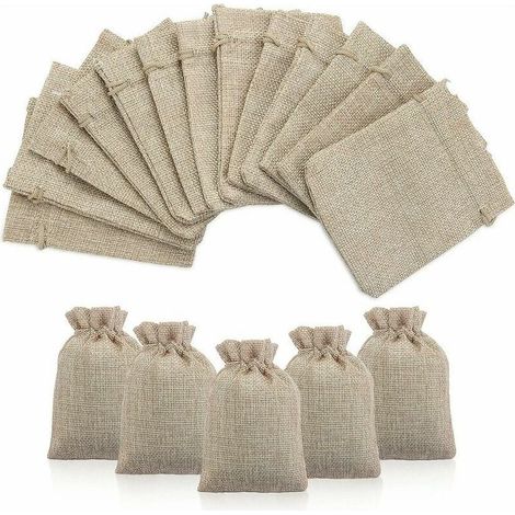 Jute Sac à Cordon Sachets en Jute Sacs Cadeau avec Cordon, Pochettes Sachets en Lin Chanvre Pochon Tissu pour Dragees Lavande Calendrier de l'avent Cadeau, 50PCS 9x12cm (1/5)