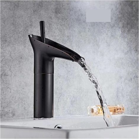Bathroom Sink Faucet Waterfall Mixer Tap Adjustable Basin Mixer Hot and Cold Water Chrome Brass Black MUMU (1/4)