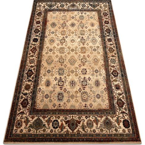 Wollteppich OMEGA AVILA Ornament Rahmen Sand beige beige 170x235 cm