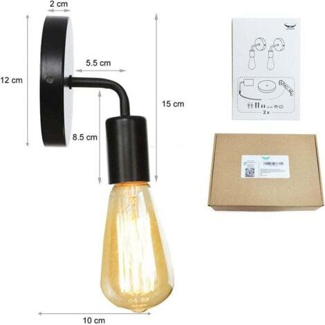 Set mit 2 Vintage-Edison-Retro-Wandleuchten, für Wohnzimmer, Flur, Schlafzimmer, Bar, Restaurant, Café, E27-Fassung, Schwarz (1/3)