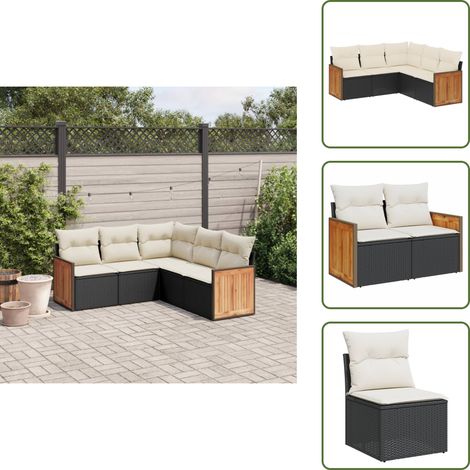5-tlg. Garten-Sofagarnitur mit Kissen Schwarz Poly Rattan - Gartengestelle - Gartenmöbelset - Lounge Set - Rattan Möbel - Gartenlounge (1/5)