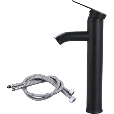 Lavabo noir mat, robinet mitigeur eau chaude et eau froide, robinet de lavabo à levier unique (couleur : noir haut) (1/4)