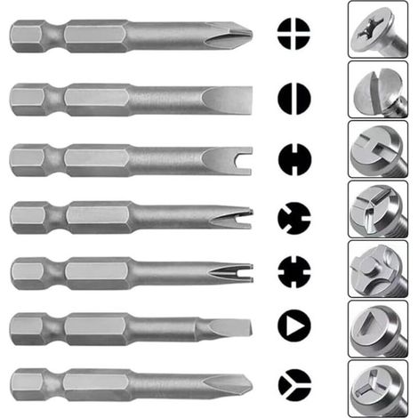 XEPHO Lot de 13 embouts de tournevis spéciaux en acier magnétique hexagonaux 1/4", cruciformes, en U, en Y, à trois points (1/4)