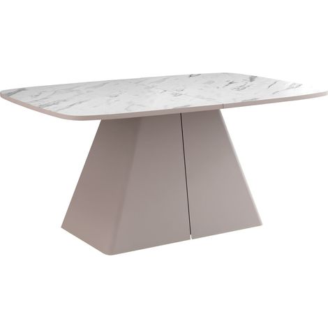 Mesa Oswego 170, Mármol blanco, 76x110x180cm, Alargamiento, Aglomerado laminado, Metal