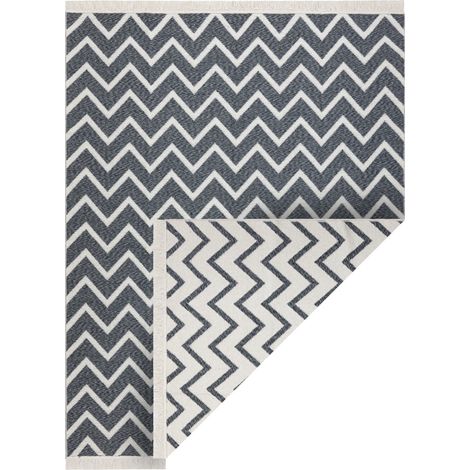 Teppich TWIN 23002 ZigZag, Baumwolle, doppelseitig, Ökologische Fransen - anthrazit / creme grey 100x200 cm