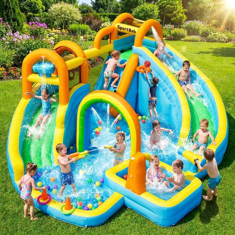 Inflatable Castle with Double Slide, Inflatable Playground for Kids, Inflatable Water Park with Splash Pool, for Garden, Outdoor and Indoor (1/5)
