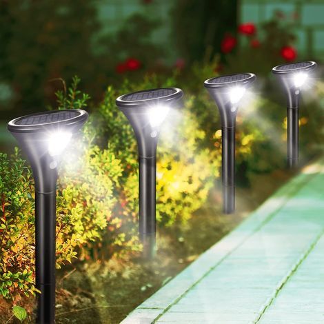 Lampe Solaire Extérieure, 4 Pack Éclairage Solaire Jardin avec Détecteur de Mouvement IP65 Étanche Luminaire Solaire pour Jardin,5000k,Cour, Extérieur, Chemin, Allée (1/5)