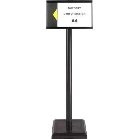 Poteau PVC grande hauteur Noir sur socle lesté 3kg avec support d'information A4 - 2000604