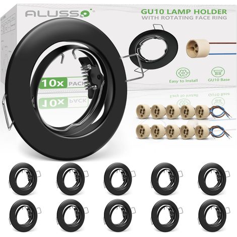 Lot de 10 spots LED encastrables GU10 - 230 V - Avec douille GU10 - 68 mm - Pivotant à 30° - Cadre en fer pour ampoules LED ou halogènes - Noir (1/5)