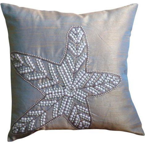 Taie d'oreiller violette, motif étoile de mer à paillettes 3D, thème plage et océan, 60 x 60 cm (24 x 24 pouces), taie d'oreiller carrée en soie, décoration océan méditerranéen.