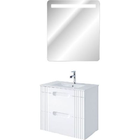 Meuble vasque à encastrer 60 cm + miroir LED Oceanie White - Livraison gratuite (1/5)