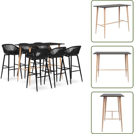 7-tlg. Bar-Set Schwarz - Bar Set - Bartisch - Barhocker - Kücheninsel - Wohnzimmer Dekoration (1/5)