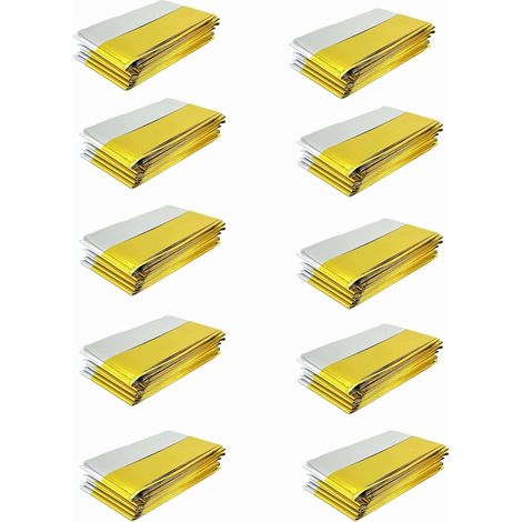 10 couvertures de survie extra grandes 210x160cm, Mylar argent/doré, pour bivouac/camping/premiers secours (1/5)
