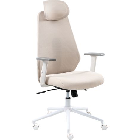 Silla de oficina multifuncional tapicería de malla reposabrazos y reposacabezas ajustables ajuste de la altura del asiento base giratoria inclinación del respaldo beige Oryn (1/5)