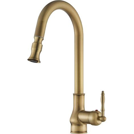 Mitigeur de Cuisine Antique Laiton,Robinet Cuisine Rotatif à 360°avec Douchette Extensible, Vintage Robinet D'évier de Cuisine