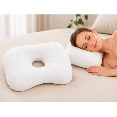 Oreiller orthopédique ajustable pour dormir sur le côté, avec housse amovible et lavable, pour soulager les douleurs aux oreilles et les piercings (blanc).-AquaForge (1/4)