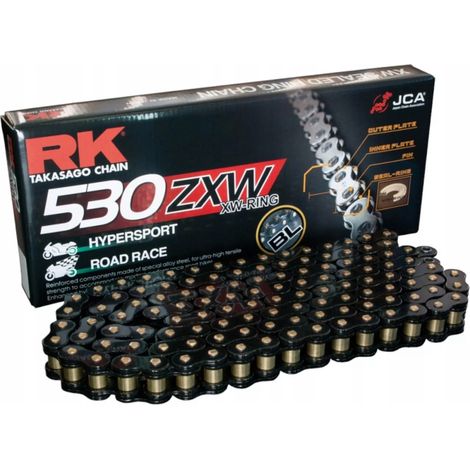 Catena di trasmissione RK BL530ZXW-118 (XW-ring) con alette (CLF) di colore nero (portata: fino a 1400 CCM) (44 kN)