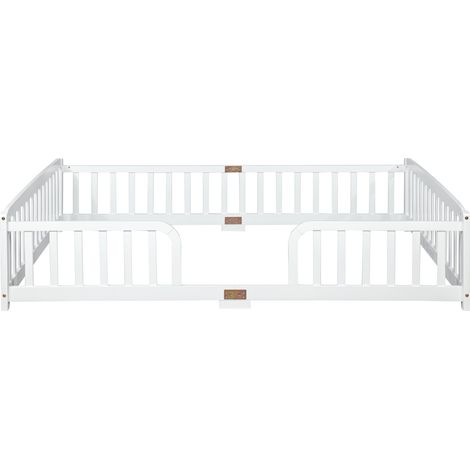 Lit au sol enfant 140 x 200 cm avec barrières de sécurité en bois de pin blanc (1/5)