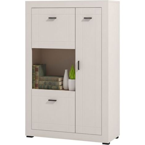 Vitrine Imbaro, Ausstellungsschrank 2 Ablagen, 2 Türen, 3 Fächer, 83,5x35x130h cm Beige
