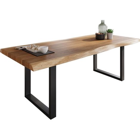 Esstisch Baumkante massiv Akazie Natur 220 x 110 U-Gestell schwarz ATLAS