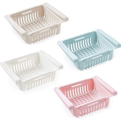 Tiroirs de réfrigérateur, Boîte de rangement pour réfrigérateur, Boîte de rangement pour réfrigérateur, support de tablette de réfrigérateur extensible pour organisateur (paquet de 4)- (1/5)