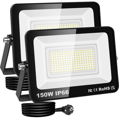 2x projecteur led extérieur avec prise, 150W 15000lm IP66 étanche (1/5)