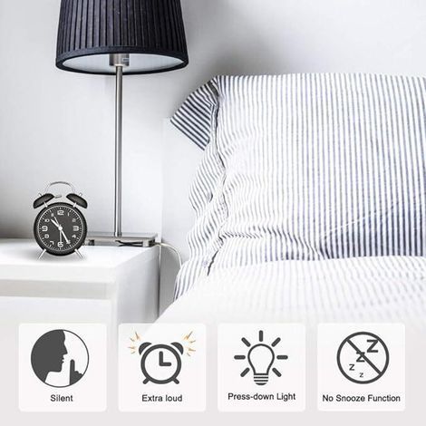 Analoger Wecker, leistungsstarker Alarm, Doppelalarm mit Nachtlicht, großes 10 cm Zifferblatt, geräuschloser Betrieb, Retro-Design, geeignet für Schlafzimmer oder Büro.