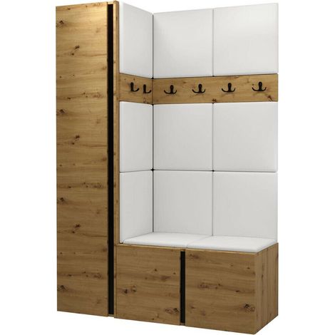 Meuble d'entrée Pinis IX, Chêne Artisan, 186x124x46cm, Faux cuir, Stratifié, À poser, Murale